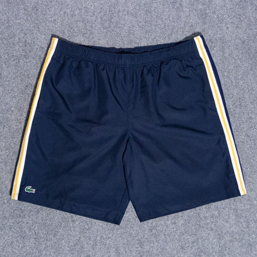Lacoste Sport Mens Contrast Side Stripe Shorts Navy Blue Yellow XXL Lined Active